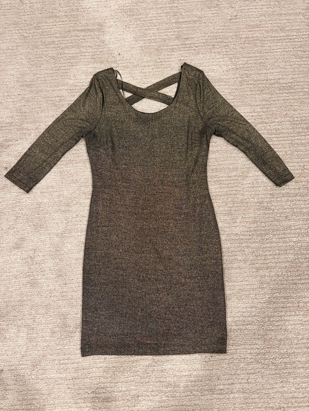 Metallic Olive Sheath Dress with Crisscross Back